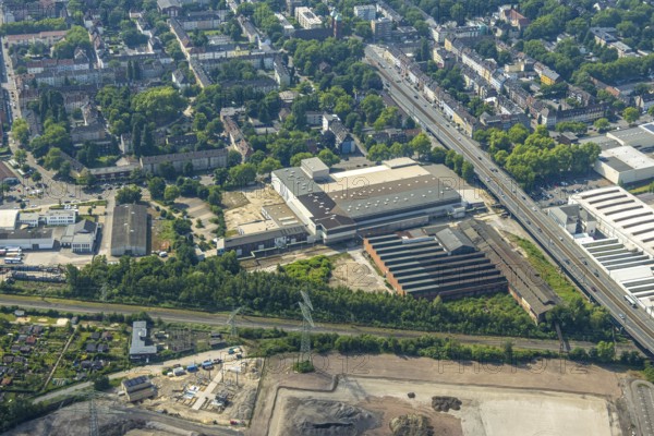 Aerial view, Gelsenkirchen, commercial area, urban redevelopment, Hochkampstraße, Magdeburgerstraße, Schalke, Ruhr area, North Rhine-Westphalia, Germany