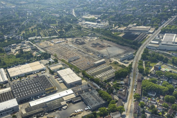 Aerial view, Gelsenkirchen, commercial area, urban redevelopment, Hochkampstraße, Magdeburgerstraße, Schalke, Ruhr area, North Rhine-Westphalia, Germany