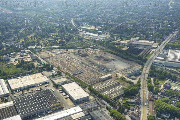 Aerial view, Gelsenkirchen, commercial area, urban redevelopment, Hochkampstraße, Magdeburgerstraße, Schalke, Ruhr area, North Rhine-Westphalia, Germany