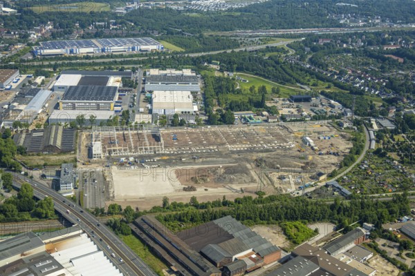 Aerial view, Gelsenkirchen, commercial area, urban redevelopment, Hochkampstraße, Magdeburgerstraße, Schalke, Ruhr area, North Rhine-Westphalia, Germany