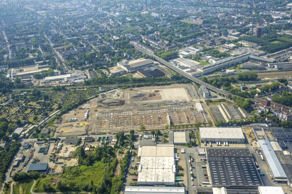 Aerial view, Gelsenkirchen, commercial area, urban redevelopment, Hochkampstraße, Magdeburgerstraße, Schalke, Ruhr area, North Rhine-Westphalia, Germany