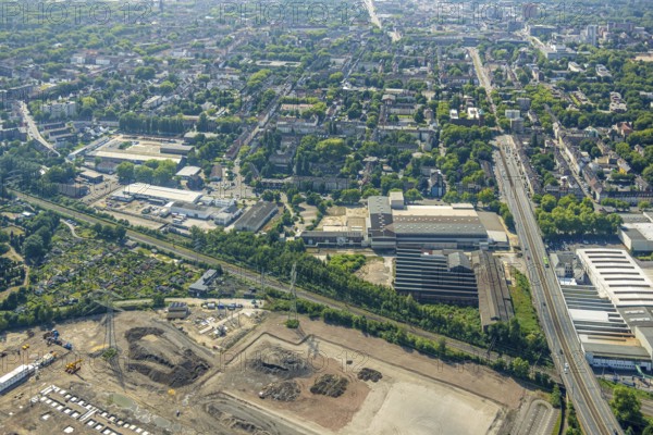 Aerial view, Gelsenkirchen, commercial area, urban redevelopment, Hochkampstraße, Magdeburgerstraße, Schalke, Ruhr area, North Rhine-Westphalia, Germany