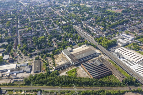 Aerial view, Gelsenkirchen, commercial area, urban redevelopment, Hochkampstraße, Magdeburgerstraße, Schalke, Ruhr area, North Rhine-Westphalia, Germany