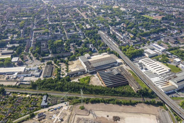Aerial view, Gelsenkirchen, commercial area, urban redevelopment, Hochkampstraße, Magdeburgerstraße, Schalke, Ruhr area, North Rhine-Westphalia, Germany