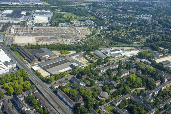 Aerial view, Gelsenkirchen, commercial area, urban redevelopment, Hochkampstraße, Magdeburgerstraße, Schalke, Ruhr area, North Rhine-Westphalia, Germany