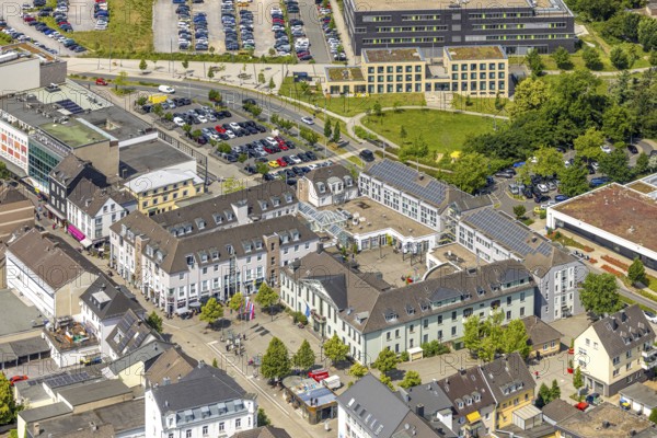 Aerial view, town hall city administration and RathausCenter shopping centre, Leubeck, Heiligenhaus, Ruhr area, North Rhine-Westphalia, Germany, authority, community centre, DE, Europe, aerial view, aerial photography, aerial photography, town hall, city administration, overview, bird's-eye view, overview