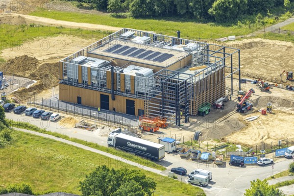 Aerial view, construction site and new construction Innovation Park Heiligenhaus, Heiligenhaus, Ruhr area, North Rhine-Westphalia, Germany, construction work, construction area, construction site, building plots, construction project, construction site, DE, Europe, commercial enterprises, commercial area, commercial property, commercial park, commercial site, commercial use, industrial area, industrial site, aerial photograph, aerial photography, aerial photography, new construction, overview, bird's-eye view, overview
