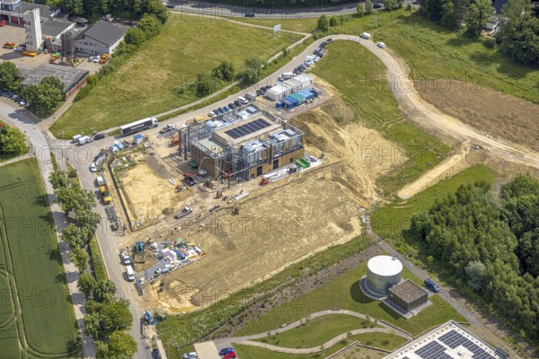 Aerial view, construction site and new construction Innovation Park Heiligenhaus, Heiligenhaus, Ruhr area, North Rhine-Westphalia, Germany, construction work, construction area, construction site, building plots, construction project, construction site, DE, Europe, commercial enterprises, commercial area, commercial property, commercial park, commercial site, commercial use, industrial area, industrial site, aerial photograph, aerial photography, aerial photography, new construction, overview, bird's-eye view, overview