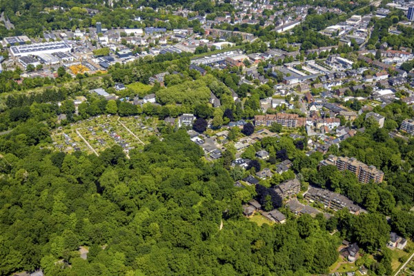 Aerial view, residential area between Nordring and Lüdemannsweg with allotment garden association KGV Hülser Heide, Buer, Gelsenkirchen, Ruhr area, North Rhine-Westphalia, Germany