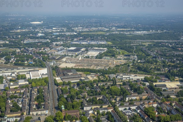 Aerial view, Gelsenkirchen, commercial area, urban redevelopment, Hochkampstraße, Magdeburgerstraße, Schalke, Ruhr area, North Rhine-Westphalia, Germany