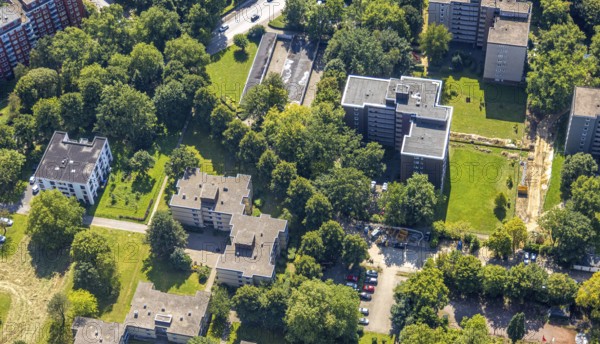 Aerial view, high-rise residential area Karl-Arnold-Straße, construction site, Rentfort, Gladbeck, Ruhr area, North Rhine-Westphalia, Germany