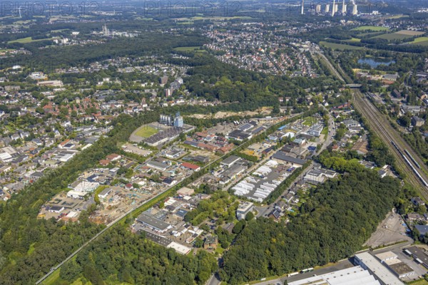 Aerial view, Möllerstraße industrial estate, Scholven power station in the background, Ellinghorst, Gladbeck, Ruhr area, North Rhine-Westphalia, Germany