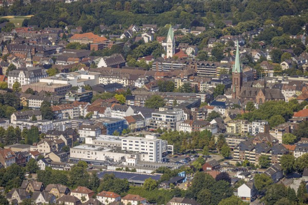Aerial view, city centre view with Evangelical Lutheran Church of Christ and Catholic Church of St. Lamberti, Wilhelmstraße shopping centre, Gladbeck, Ruhr area, North Rhine-Westphalia, Germany