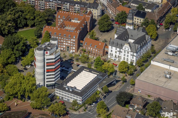Aerial view, high-rise building Stadtsparkasse Gladbeck - head office, city administration town hall, Gladbeck, Ruhr area, North Rhine-Westphalia, Germany