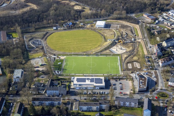 Aerial view, redesign of SportPark Mottbruch, sports park and leisure park, pump track facility and wet sand running track, Brüsseler Straße, SuS Schwarz Blau Gladbeck sports ground, Brauck, Gladbeck, Ruhr area, North Rhine-Westphalia, Germany