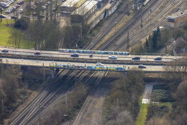 Aerial view, Europe bridge over railway line, Rentfort, Gladbeck, Ruhr area, North Rhine-Westphalia, Germany
