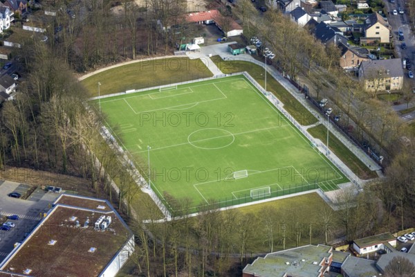 Aerial view, redesigned football stadium SV Zweckel 23 e.V., Dorstener Straße, Zweckel, Gladbeck, Ruhr area, North Rhine-Westphalia, Germany