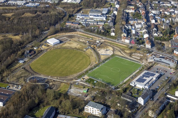 Aerial view, redesign of SportPark Mottbruch, sports park and leisure park, pump track facility and wet sand running track, Brüsseler Straße, SuS Schwarz Blau Gladbeck sports ground, Brauck, Gladbeck, Ruhr area, North Rhine-Westphalia, Germany