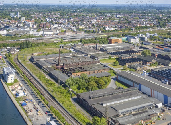 Aerial view, Hafenstrasse industrial estate, voestalpine and Thyssen Draht AG on the Datteln-HAmm canal, centre, Hamm, Ruhr area, North Rhine-Westphalia, Germany