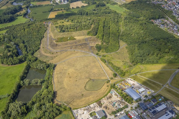 Aerial view, Radbod spoil tip with spoil tip sign, spoil tip, Bockum-Hövel, Hamm, Ruhr area, North Rhine-Westphalia, Germany
