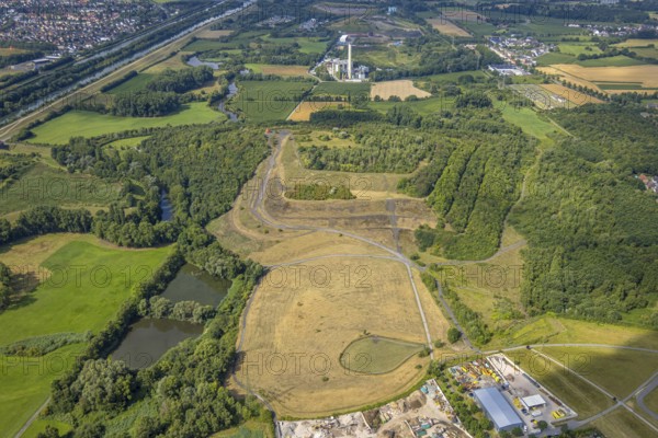 Aerial view, Radbod spoil tip with spoil tip sign, spoil tip, Bockum-Hövel, Hamm, Ruhr area, North Rhine-Westphalia, Germany