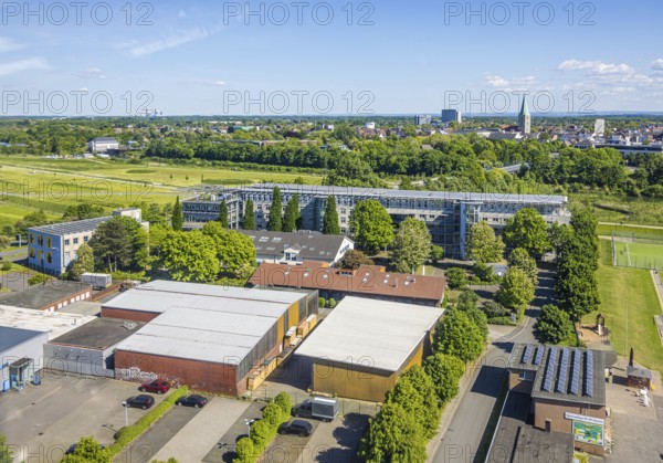 Aerial view, Hamtec industrial estate, Heessen district, Hamm, Ruhr area, North Rhine-Westphalia, Germany