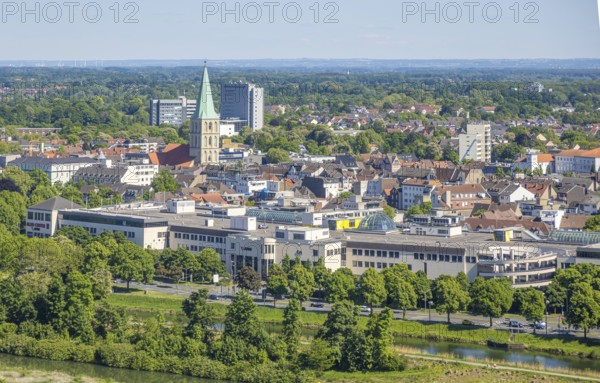 Aerial view, view from the Datteln-Hamm canal to the city centre, Allee-Center and Pauluskirche, Mitte, Hamm, Ruhr area, North Rhine-Westphalia, Germany
