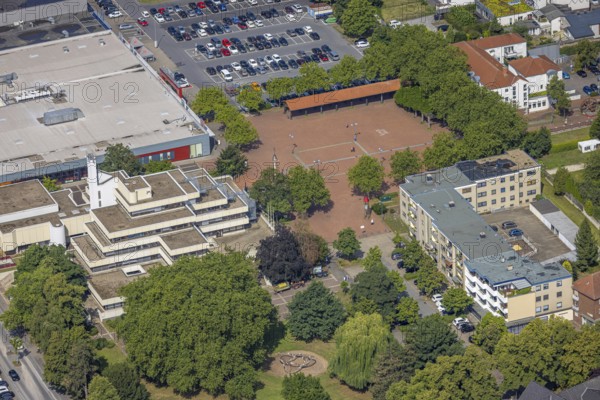 Aerial view, Rathaus-Center and Höveler Markt, Bürgeramt Terrassenhaus, car parks, Bockum-Hövel, Hamm, Ruhr area, North Rhine-Westphalia, Germany