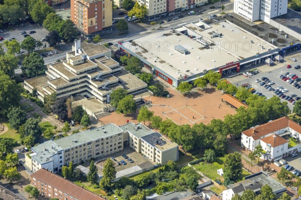 Aerial view, Rathaus-Center and Höveler Markt, car parks and Bürgeramt Terrassenhaus, Bockum-Hövel, Hamm, Ruhr area, North Rhine-Westphalia, Germany