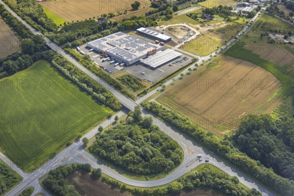Aerial view, construction site Handelshof Hamm wholesale supermarket on Römerstraße, construction site, Bockum-Hövel, Hamm, Ruhr area, North Rhine-Westphalia, Germany