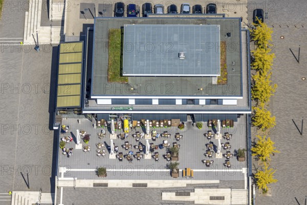 Aerial view, R-Cafe on Adenauerallee, Datteln-Hamm Canal, green roof, Hamm, Ruhr area, North Rhine-Westphalia, Germany
