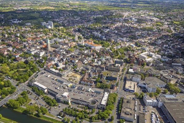 Aerial view, city centre view with Allee-Center and parking deck, evang. St Paul's Church, renovation of Ritter Passage, behind Johanniter clinics, Heessen district, Hamm, Ruhr area, North Rhine-Westphalia, Germany