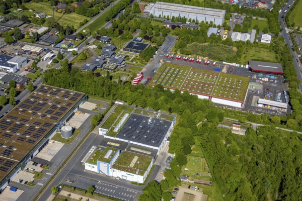 Aerial view, roofing purchase, DEX, Rhynern, green roofs, Hamm, Ruhr area, North Rhine-Westphalia, Germany