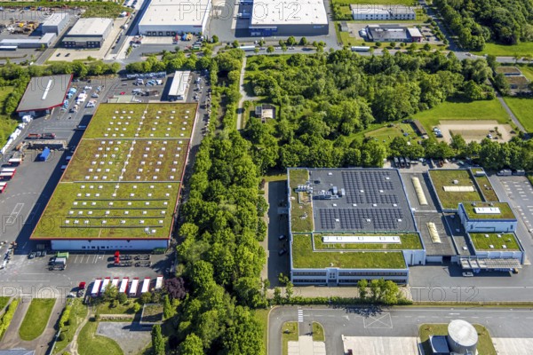 Aerial view, roofing purchase, DEX, Rhynern, green roofs, Hamm, Ruhr area, North Rhine-Westphalia, Germany