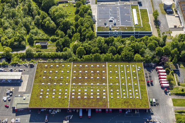 Aerial view, roofing purchase, DEX, Rhynern, green roofs, Hamm, Ruhr area, North Rhine-Westphalia, Germany