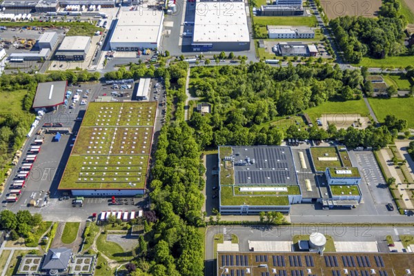 Aerial view, roofing purchase, DEX, Rhynern, green roofs, Hamm, Ruhr area, North Rhine-Westphalia, Germany