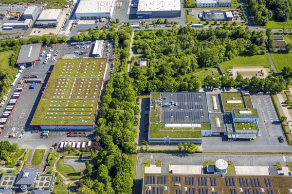 Aerial view, roofing purchase, DEX, Rhynern, green roofs, Hamm, Ruhr area, North Rhine-Westphalia, Germany
