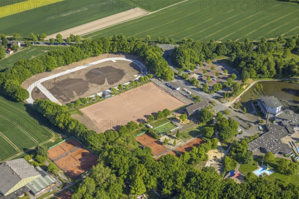 Aerial view, Selbachpark sports facilities renovation and refurbishment, Pelkum district, Hamm, Ruhr area, North Rhine-Westphalia, Germany