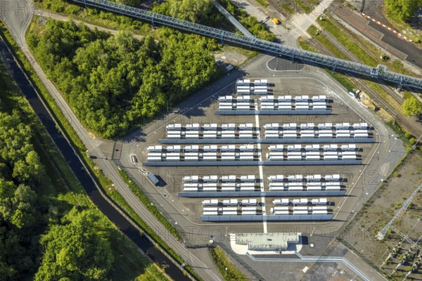 Aerial view, battery storage site of RWE power plant Westfalen, Uentrop, Hamm, Ruhr area, North Rhine-Westphalia, Germany