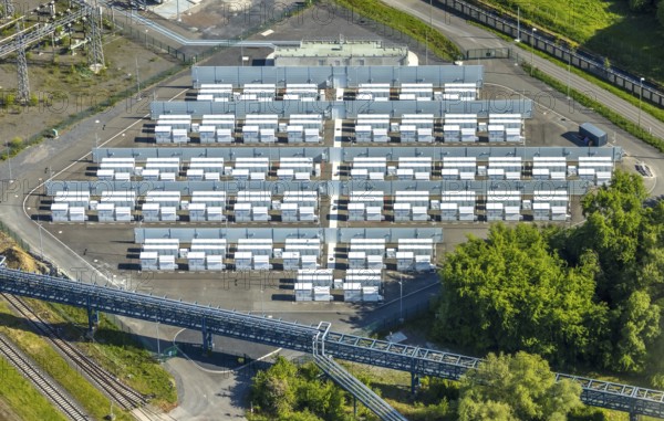 Aerial view, battery storage site of RWE power plant Westfalen, Uentrop, Hamm, Ruhr area, North Rhine-Westphalia, Germany