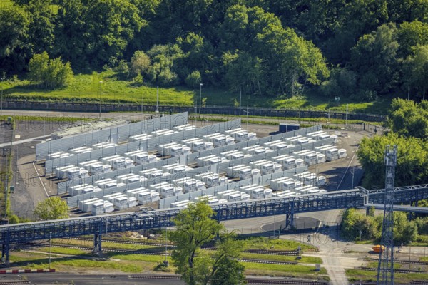 Aerial view, battery storage site of RWE power plant Westfalen, Uentrop, Hamm, Ruhr area, North Rhine-Westphalia, Germany