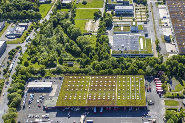 Aerial view, roofing purchase, DEX, Rhynern, green roofs, Hamm, Ruhr area, North Rhine-Westphalia, Germany