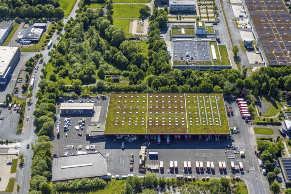 Aerial view, roofing purchase, DEX, Rhynern, green roofs, Hamm, Ruhr area, North Rhine-Westphalia, Germany