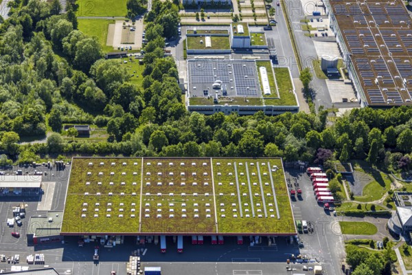 Aerial view, roofing purchase, DEX, Rhynern, green roofs, Hamm, Ruhr area, North Rhine-Westphalia, Germany