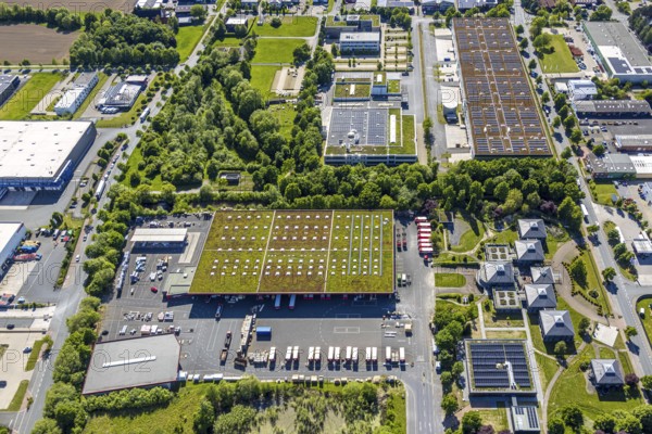 Aerial view, roofing purchase, DEX, Rhynern, green roofs, Hamm, Ruhr area, North Rhine-Westphalia, Germany