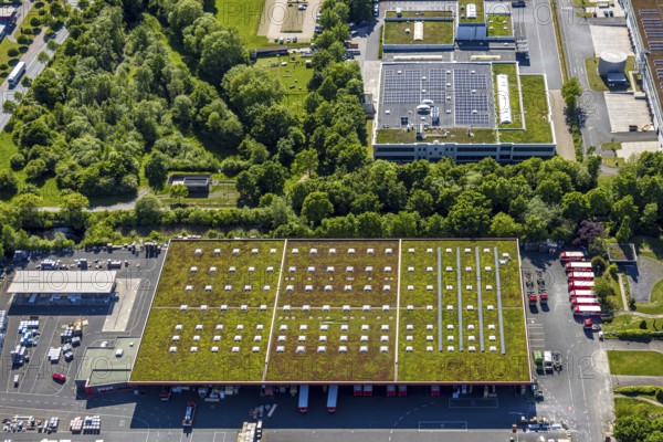 Aerial view, roofing purchase, DEX, Rhynern, green roofs, Hamm, Ruhr area, North Rhine-Westphalia, Germany