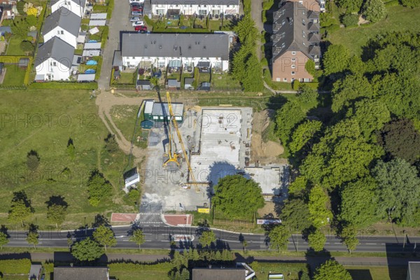 Aerial view, construction site at the corner of Ostwennemarstraße and Alter Uentroper Weg, Uentrop, Hamm, Ruhr area, North Rhine-Westphalia, Germany