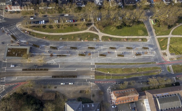 Aerial view, ZOB bus station Buer on Goldbergstraße, Buer, Gelsenkirchen, Ruhr area, North Rhine-Westphalia, Germany