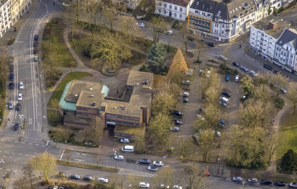 Aerial view, Michaelshaus community centre and meeting place, Urbanus Park and car parks, Buer, Gelsenkirchen, Ruhr area, North Rhine-Westphalia, Germany