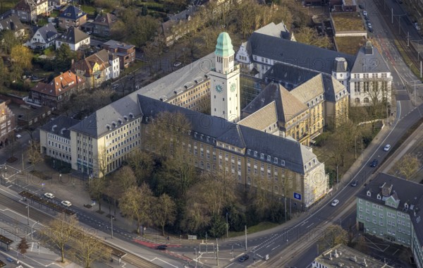 Aerial view, town hall and city administration of Buer with town hall tower, Buer, Gelsenkirchen, Ruhr area, North Rhine-Westphalia, Germany